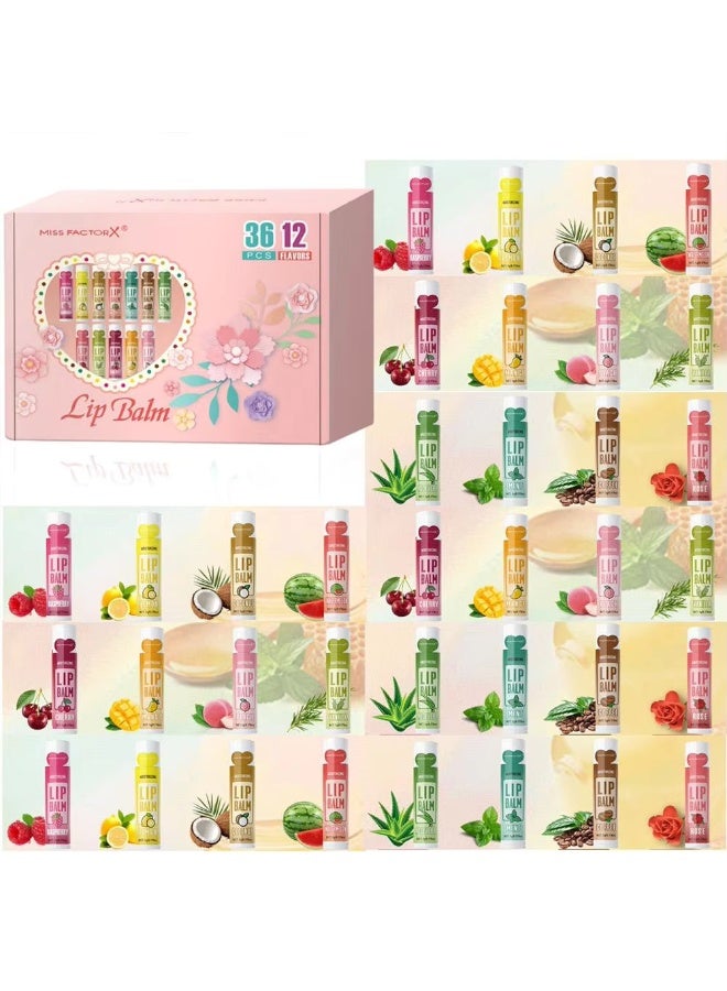 مجموعة هدايا مرطب الشفاه من ميس فاكتور إكس - 36 قطعة، 12 نكهة فواكه، علبة للعناية بالشفاه مرطبة ولامعة - Image 3